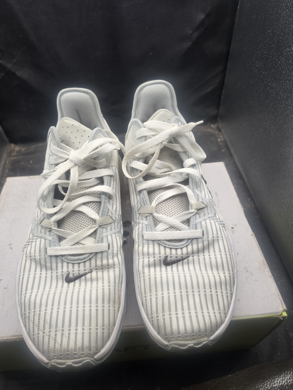 Nike White and Light Gray Striped Athletic Sneakers